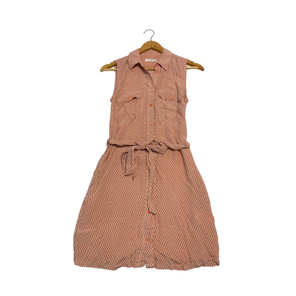 Equipment Sleeveless Collared Shirt Dress Peach Geo XS